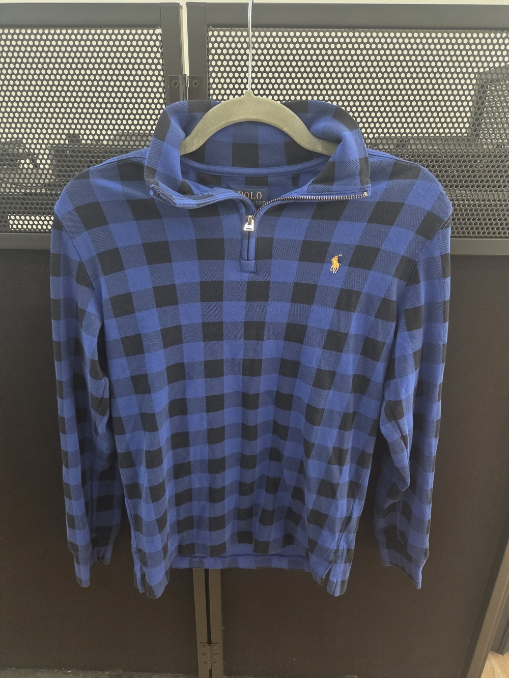 Ralph Lauren Polo Blue and Black Buffalo Plaid Quarter-Zip Shirt
